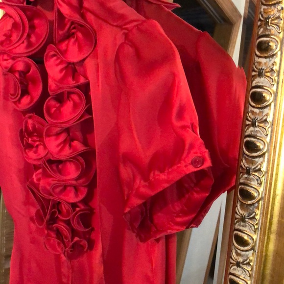 SPENSE NWOT Deep Orange Silky Ruffled Collar Top - Picture 4 of 8